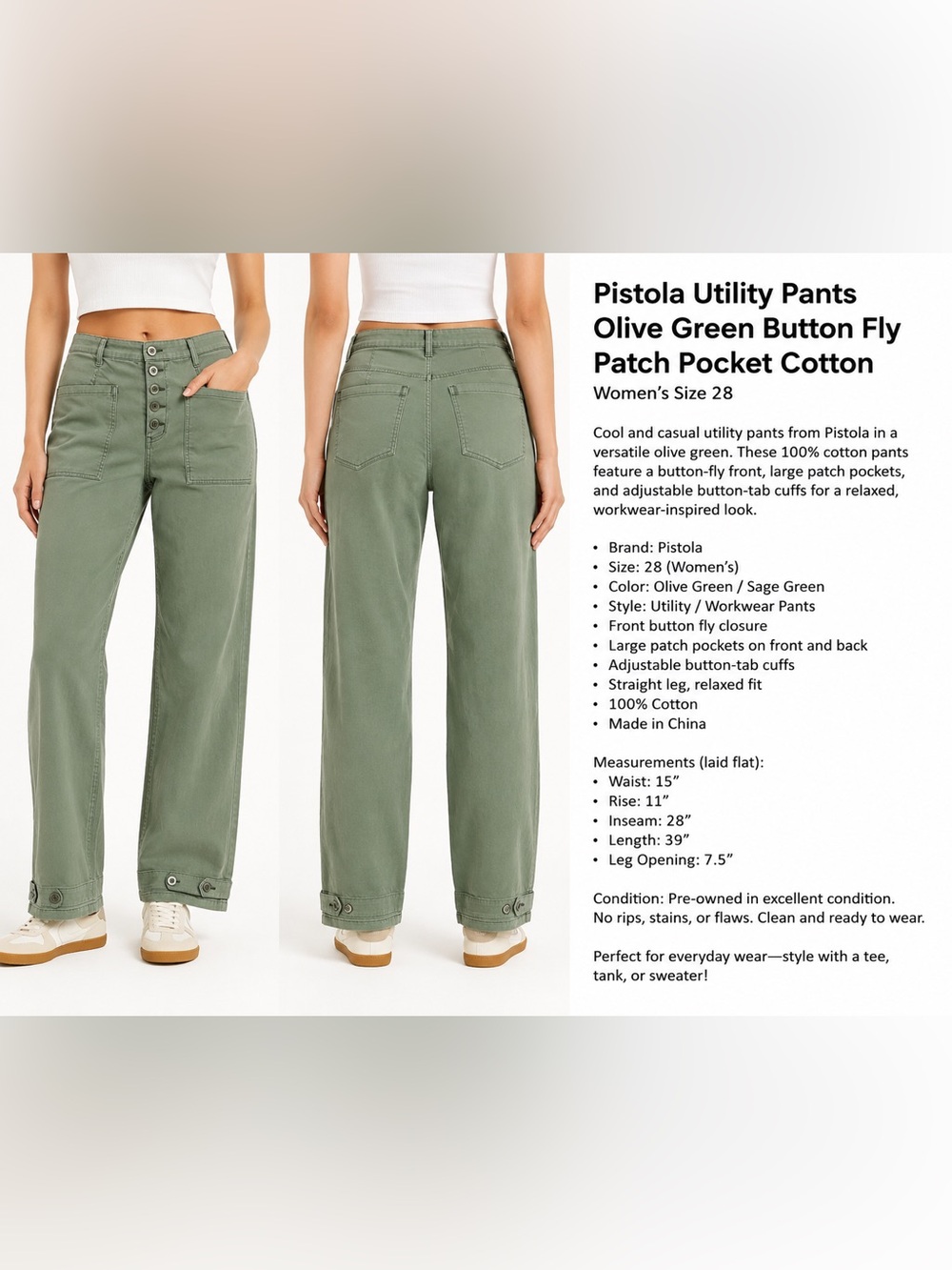 pistola‎ Olive Green Relaxed Utility Pants